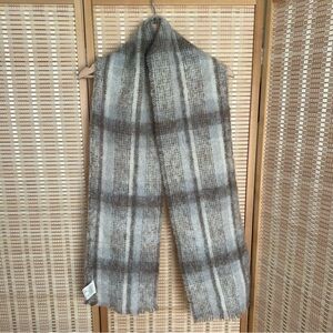 Donegal Design 70% Mohair 30%Wool Plaid Mohair-Blend Scarf in Cream and Brown